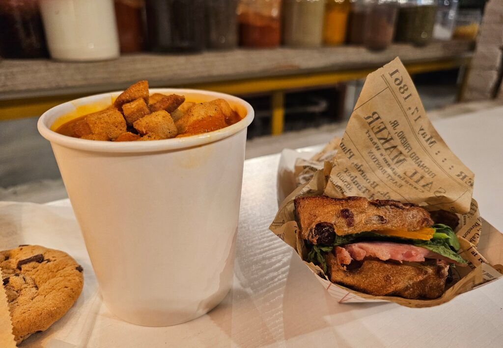 Warm up before the Christmas parade with a ham and grilled cheese with jalapeno jam on cranberry-studded bread, from The Jackass Café & Wine Bar in Rock Hill during a visit to ChristmasVille.