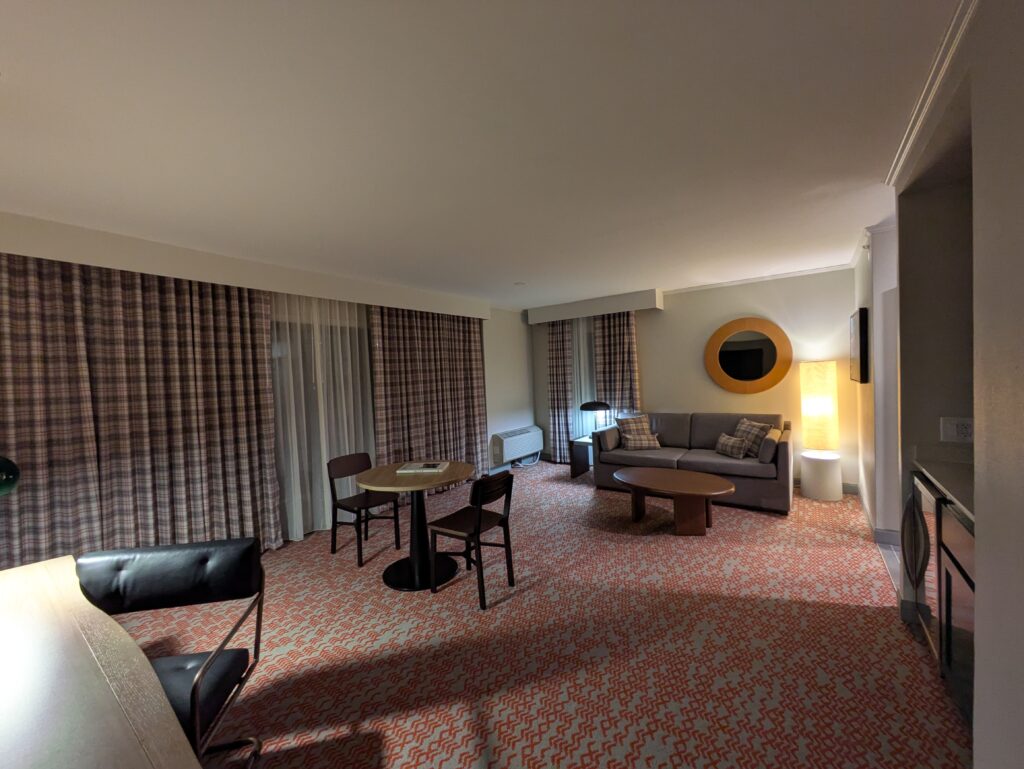 The sitting room of the Executive Suite at Valley River Inn in Eugene, Oregon.