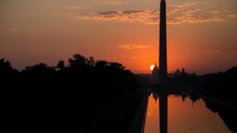 Silhouette of Washington Monument during orange sunset